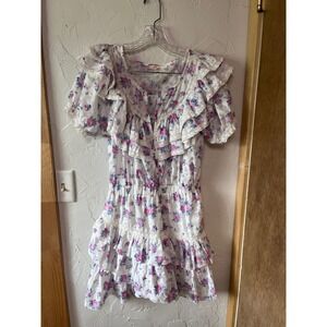 Fanco Floral Ruffle Dress Cottagecore Lace‎ Trim Summer Dress Size L